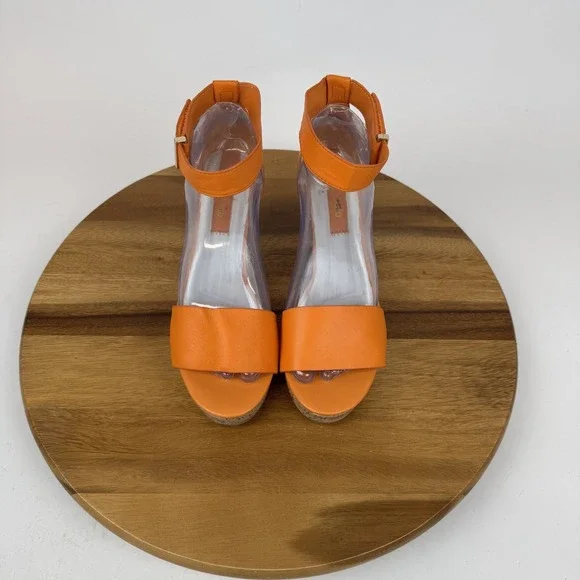 Womens‎ Franco Sarto Clemens Cork Orange Leather Platform Wedge Sandals Size 7.5 - Picture 4 of 8